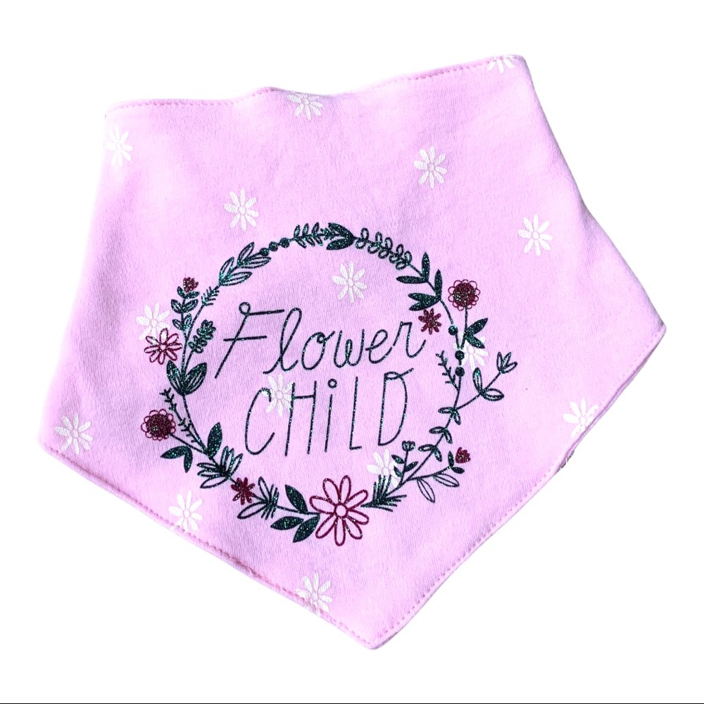 NWOT Chick Pea Flower Child Pink Floral Baby Bib Velcro